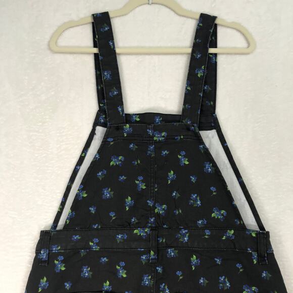 We Wore What Overalls Large Black Ditsy Floral Baggy Denim Stretch Y2K Festival - Picture 8 of 16